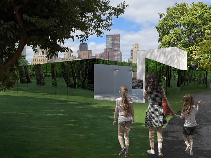 The Central Park Summer pavilion invites people in through brief expositions of it's white interiors.