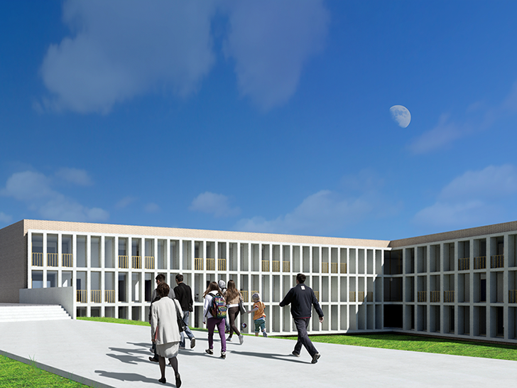 People walking in the interior courtyard street of Francos Residence.