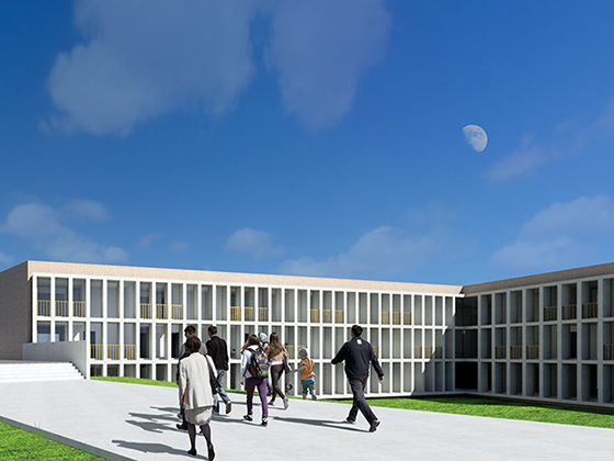 People walking in the interior courtyard street of Francos Residence.