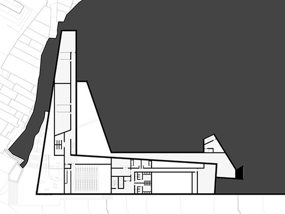 Urban Art Museum third level floor plan. Performance crew restooms and workshop areas.