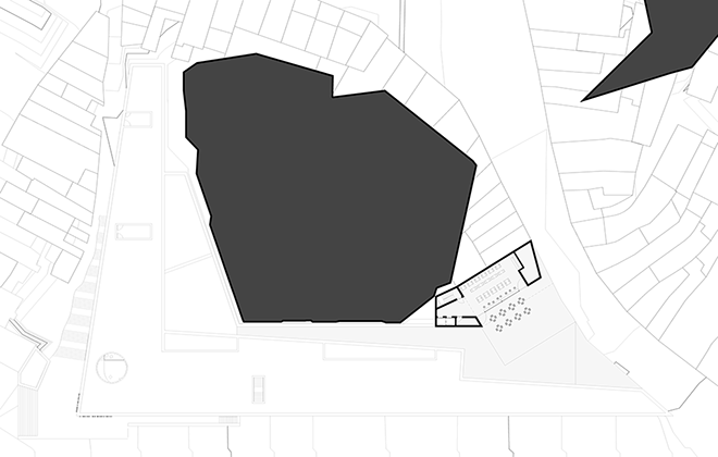 Urban Art Museum fourth level floor plan. Grandcafe and high entrance.