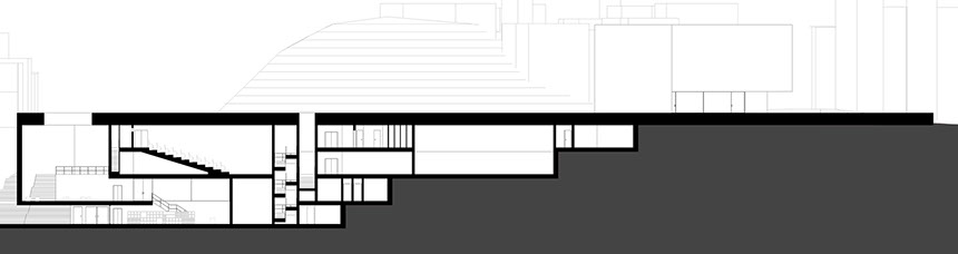 Urban Art Museum section through foyer and performance rooms.