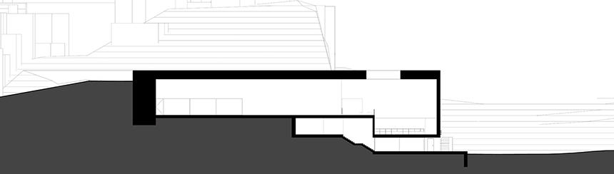 Urban Art Museum section through stairway leading to underground entrance and exposition room.