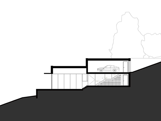 Section of Villa Ferreira & Costa through the kitchen and living room. 