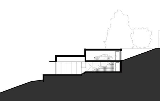 Section of Villa Ferreira & Costa through the kitchen and living room. 